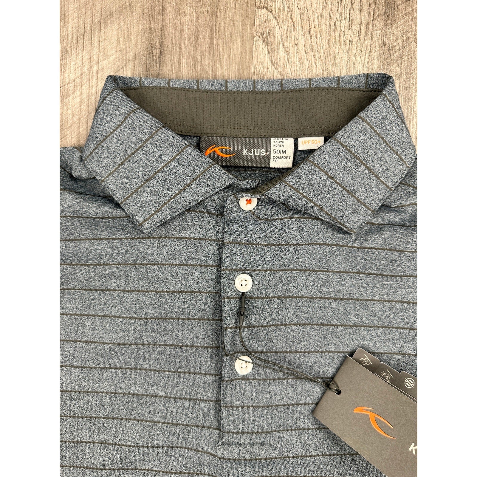 KJUS Soren Melange Stripe Long Sleeve Polo in Petrol Blue, Iron — Size 50 (Medium)
