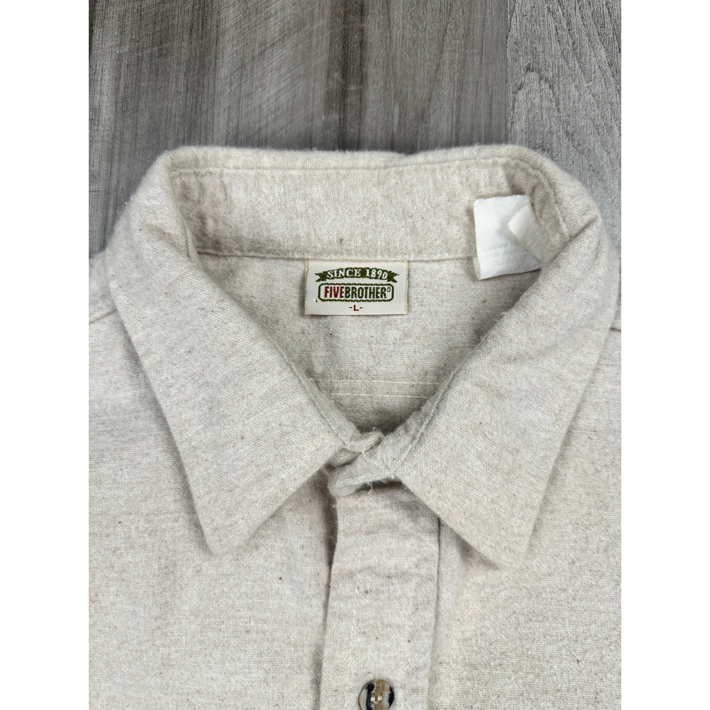 FiveBrother Vintage Made in USA Brawny Flannel Long Sleeve Shirt in Natural — Size Large // Preowned
