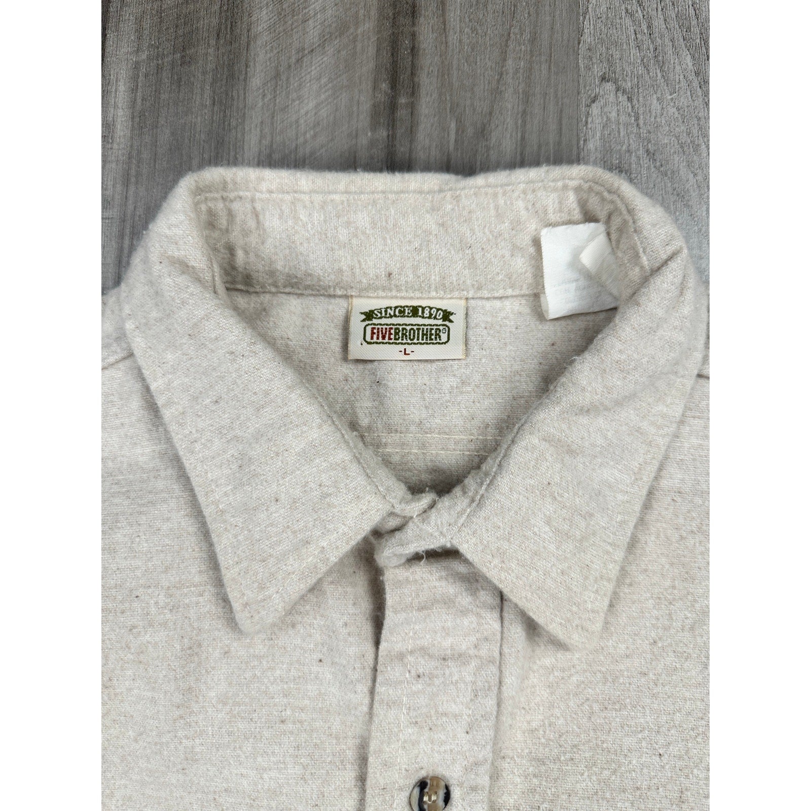 FiveBrother Vintage Made in USA Brawny Flannel Long Sleeve Shirt in Natural — Size Large // Preowned