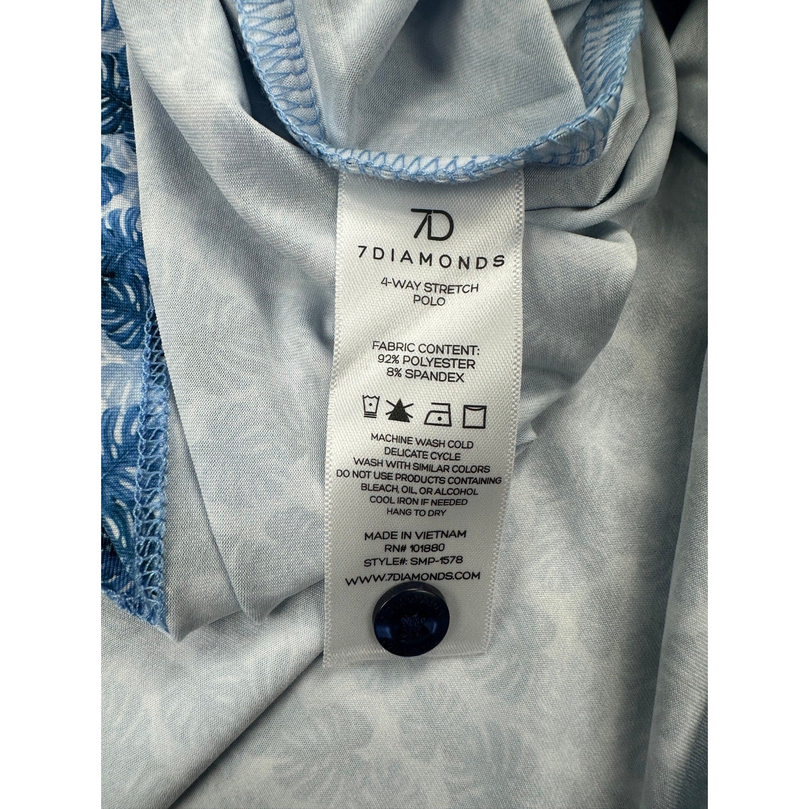 7 Diamonds Palm Leaf 4 Way Stretch Performance Jersey Polo in Blue — Size XL