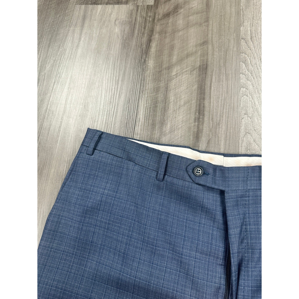 Canali Wool Plaid Dress Pants in Navy Gray Pinstripe — Size 38 // Preowned