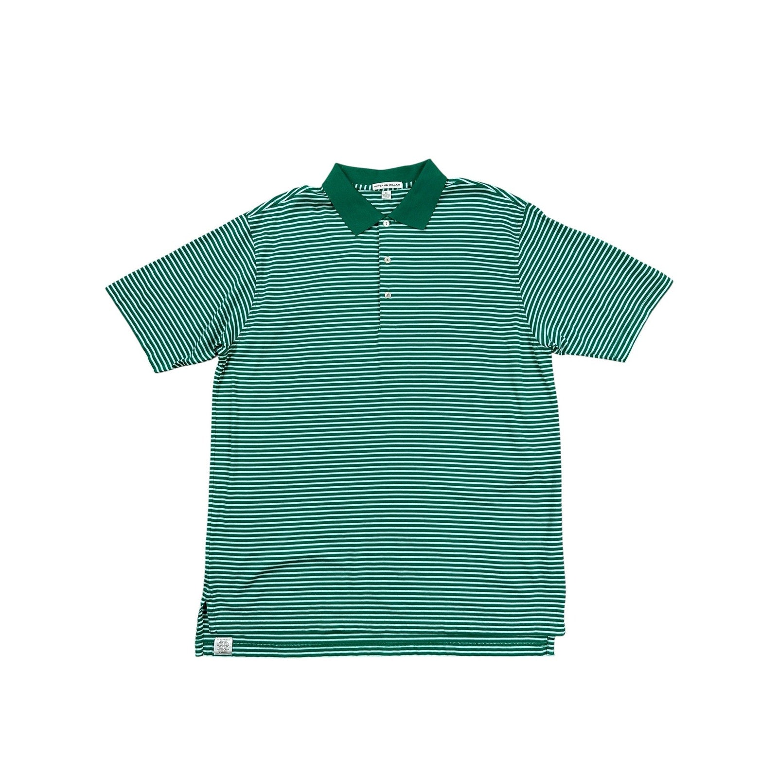 Peter Millar Andrews Stripe Mercerized Cotton Polo in Green Light Green — Size XL // Preowned