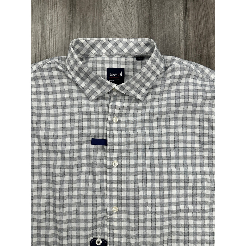 Johnnie-O Allworth Performance Checkered Long Sleeve Button Down in Light Gray — Size XL