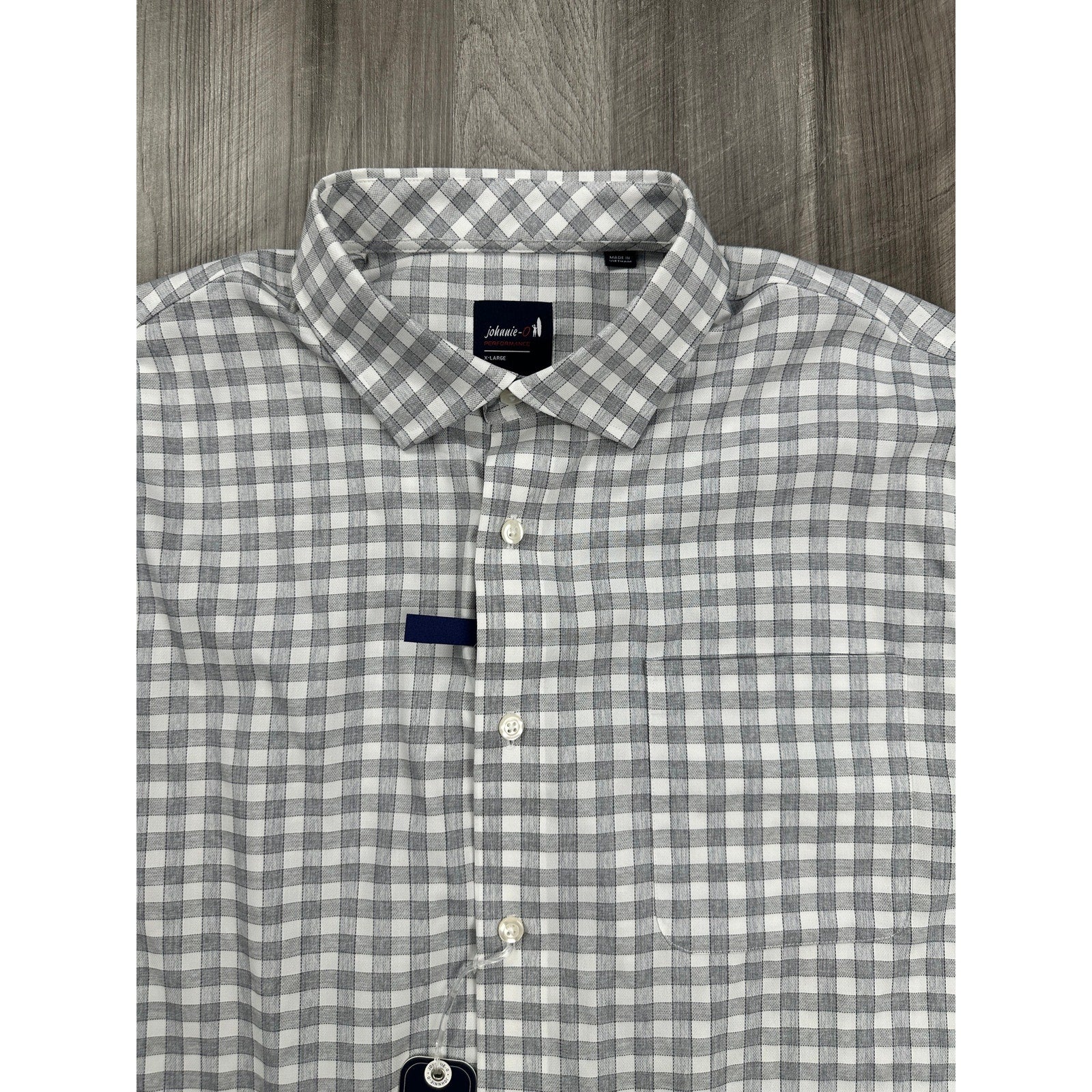Johnnie-O Allworth Performance Checkered Long Sleeve Button Down in Light Gray — Size XL