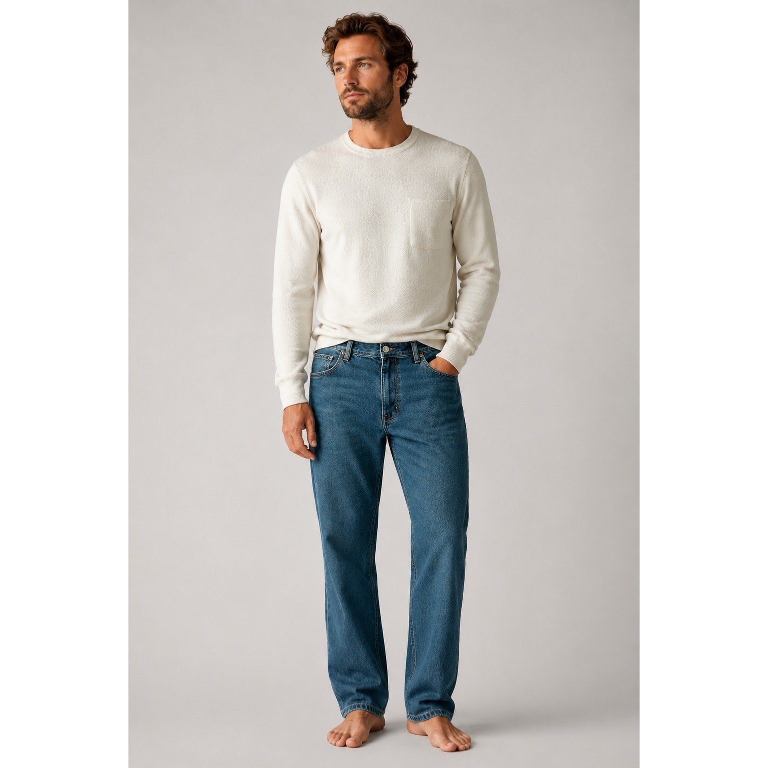 Tommy Bahama Tencel Blend Relaxed Straight Leg Denim Jean in Medium-Dark Wash Blue — 38x32