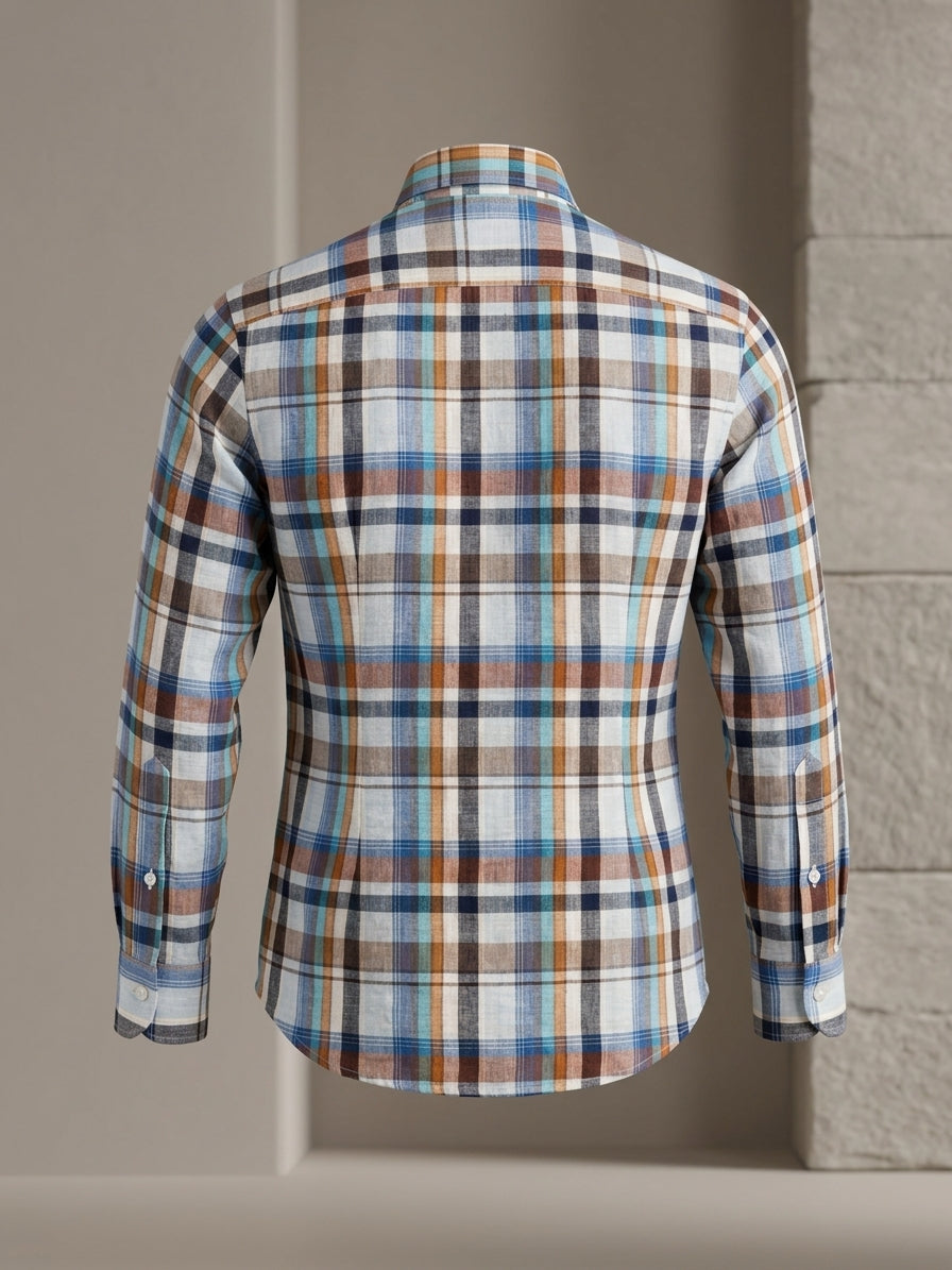 Luca Avitabile Handmade Neapolitan Linen Plaid Shirt in Multicolor — Large