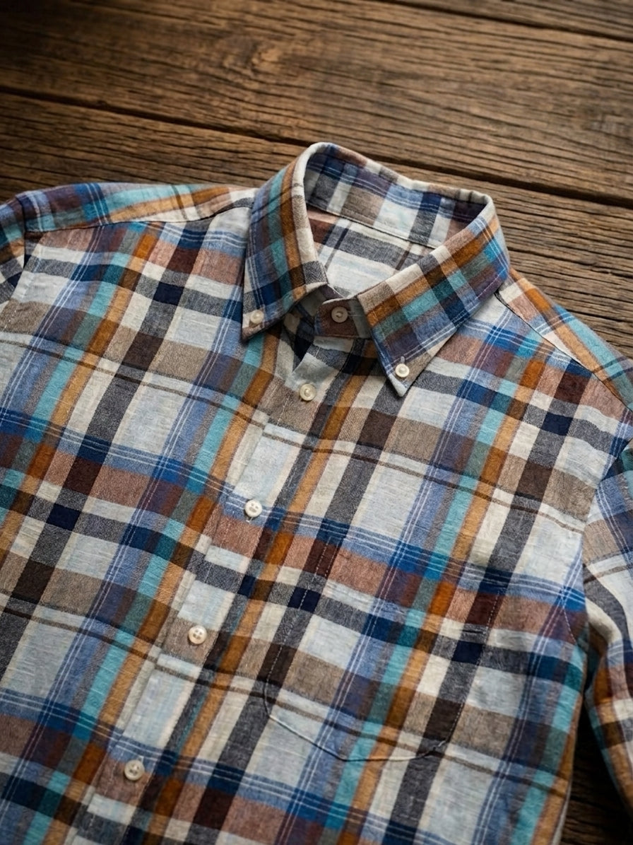 Luca Avitabile Handmade Neapolitan Linen Plaid Shirt in Multicolor — Large