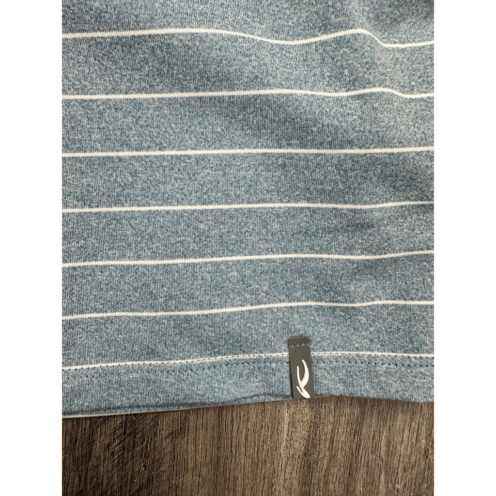 KJUS Soren Melange Stripe Long Sleeve Polo in Atlanta Blue, White — Size 50 (Medium)