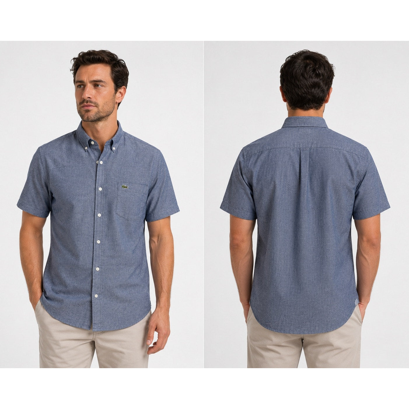 Lacoste Regular Fit Oxford Cotton Short Sleeve Shirt in Navy — Size Small // Preowned