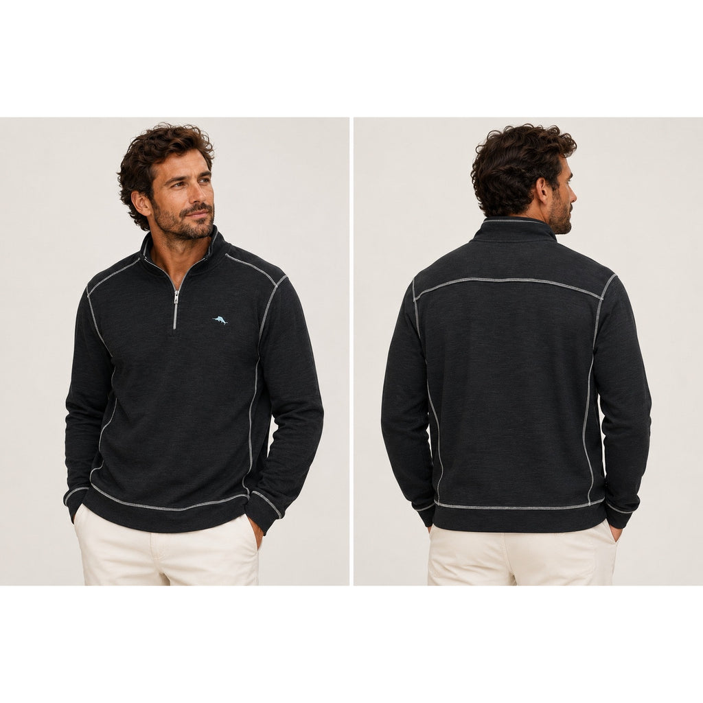 Tommy Bahama Montego Beach Mock Neck Quarter Zip Pullover in Black — Size 2XL // Preowned