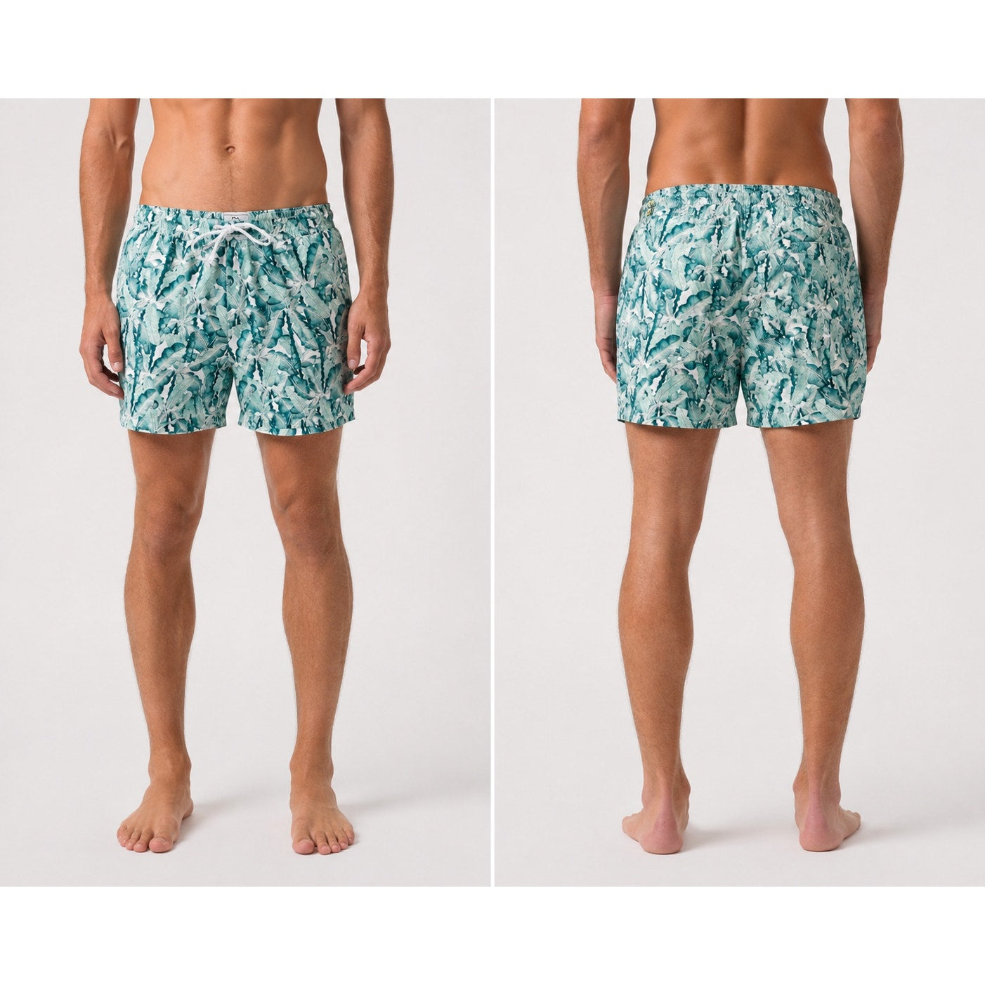 Mr. Mood Tropical Palms Swim Trunks in Green, White — Size Medium // Preowned