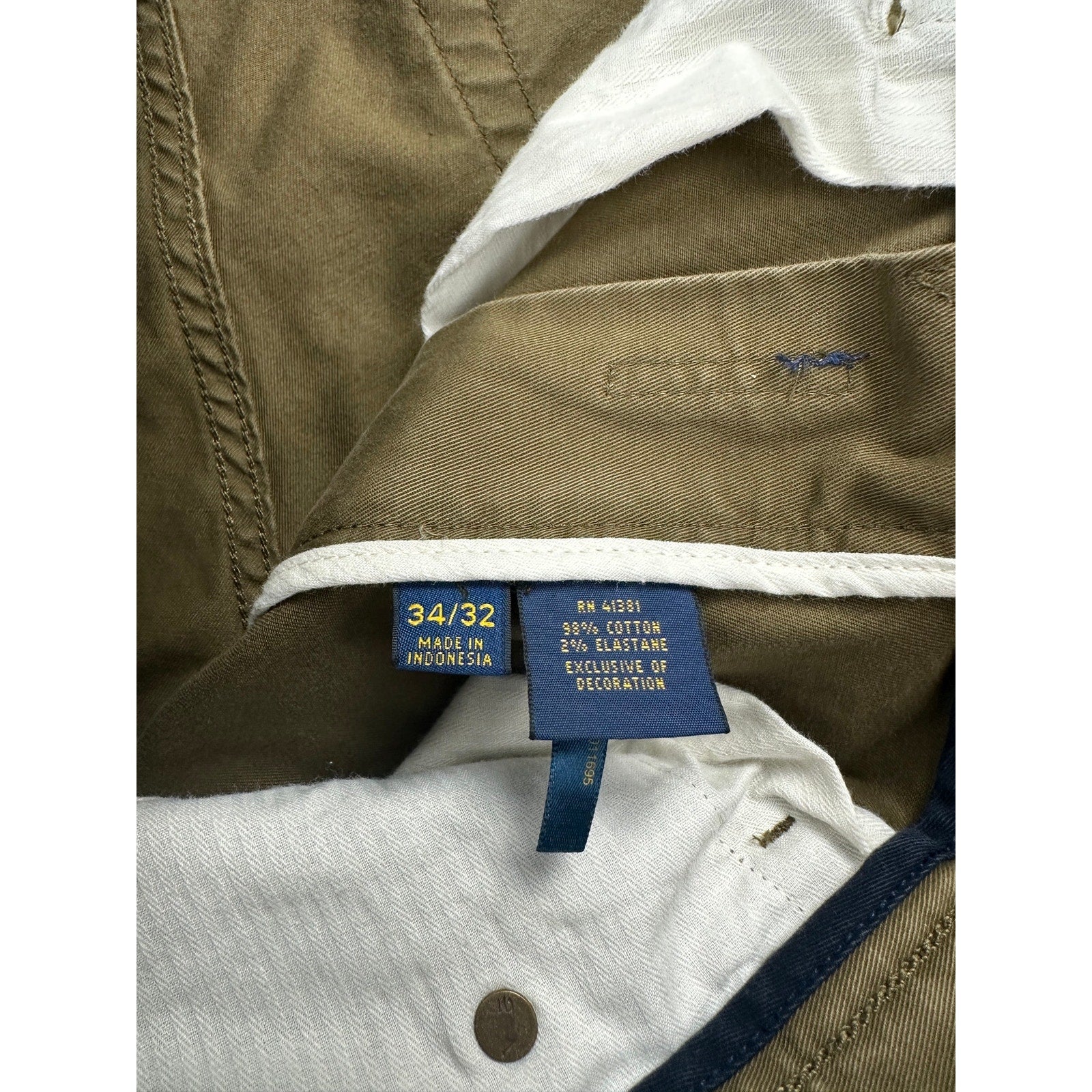 Polo Ralph Lauren Slim Straight Fit Chino Jeans in Olive Khaki — Size 34x32 // Preowned