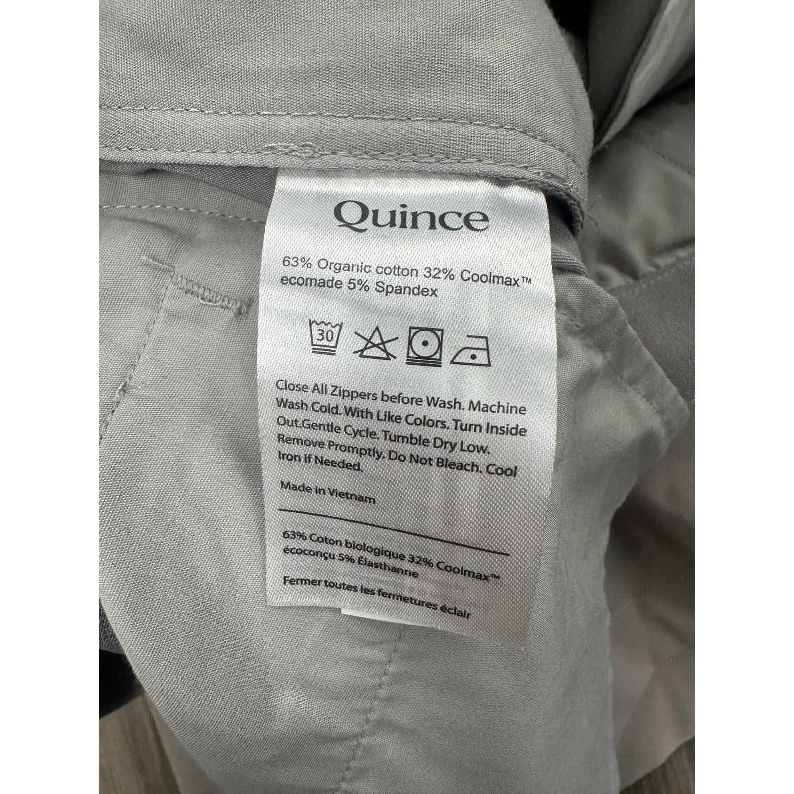 Quince Organic Cotton Coolmax 9" Chino Shorts in Gravel — Size 36