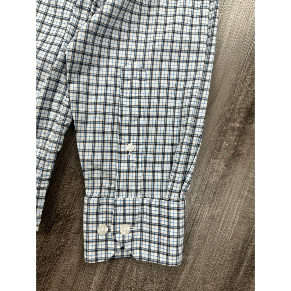 Onward Reserve Tailored Fit Plaid Long Sleeve Button Down in White, Blue, Navy and Dark Tan — Size XL // Preowned