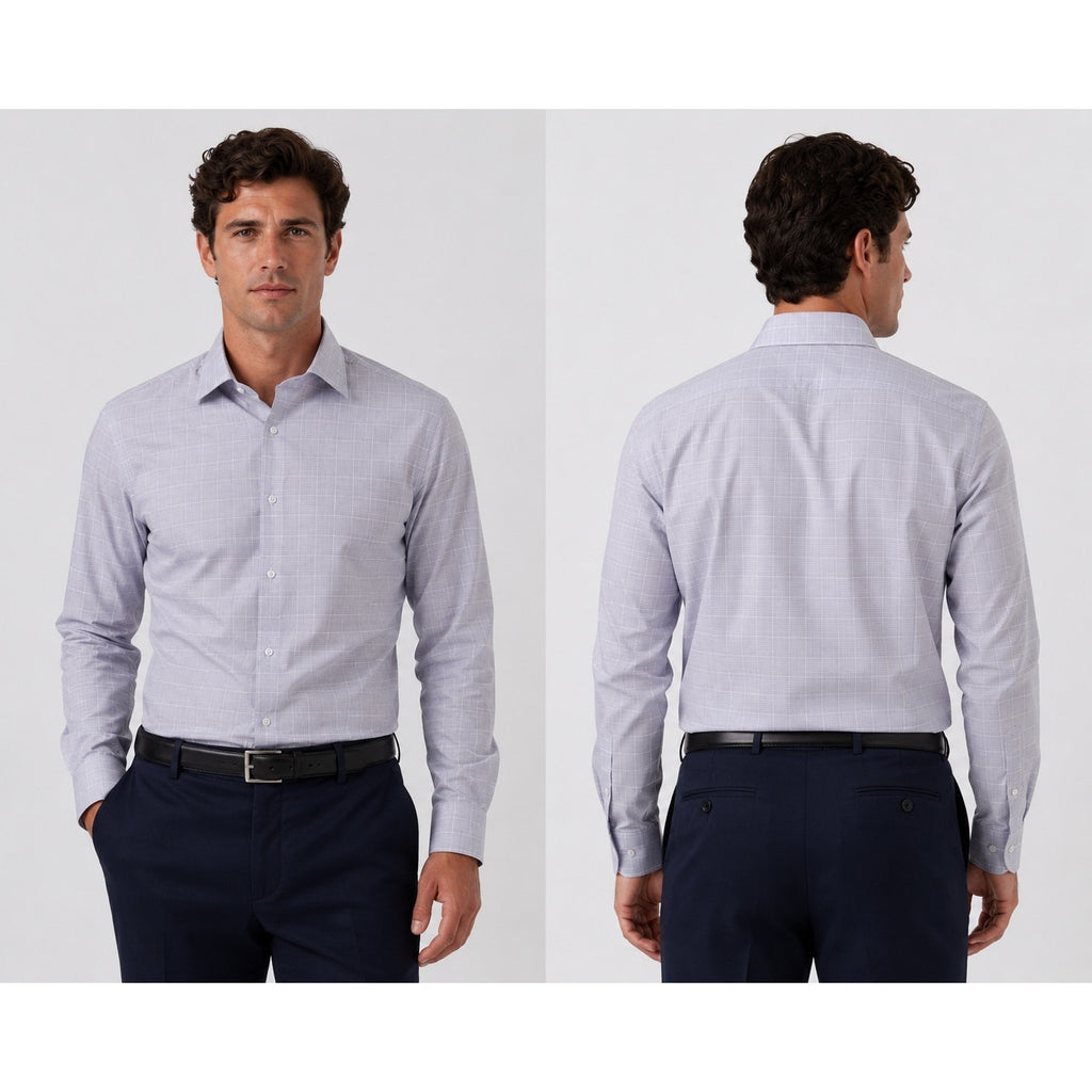 Proper Cloth Non-Iron Stretch Prince of Wales Check Twill Long Sleeve Button Down in Lavender and White — Size 3XL // Preowned