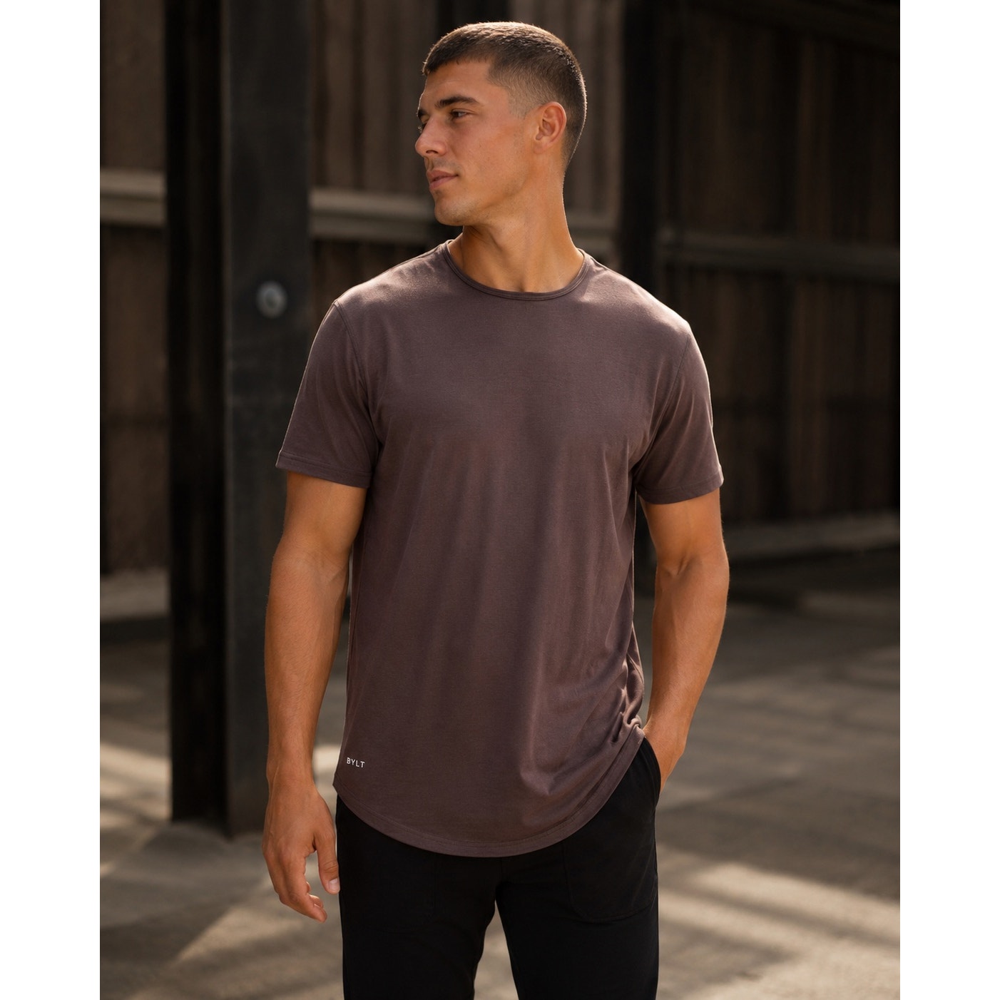 BYLT Signature Drop Cut Luxe Tee in Brown — Size Large // Preowned