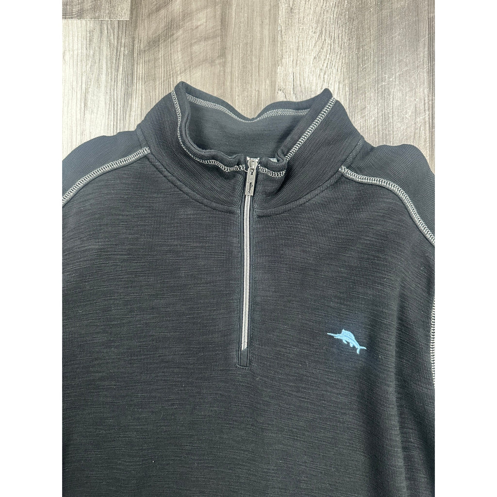 Tommy Bahama Montego Beach Mock Neck Quarter Zip Pullover in Black — Size 2XL // Preowned