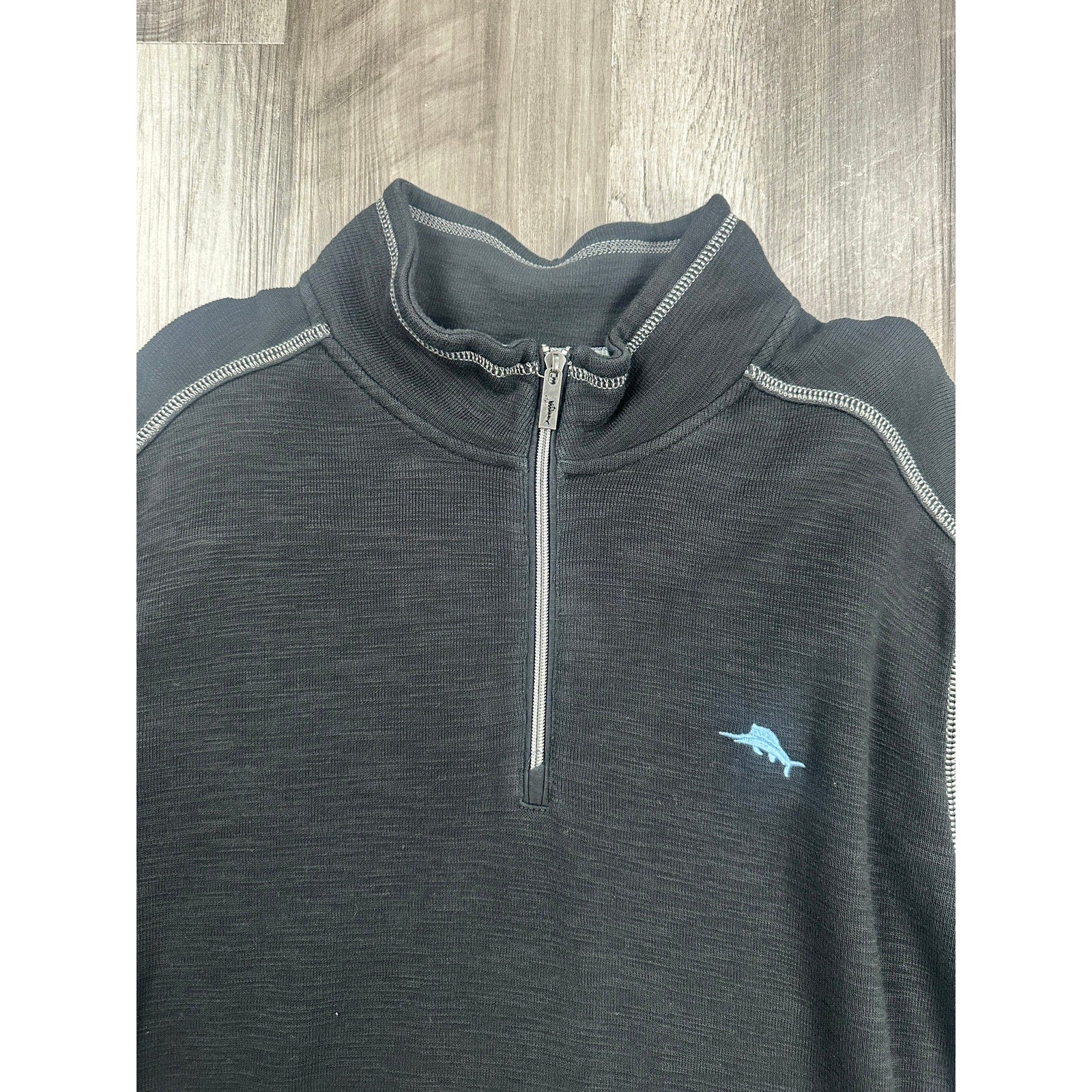Tommy Bahama Montego Beach Mock Neck Quarter Zip Pullover in Black — Size 2XL // Preowned