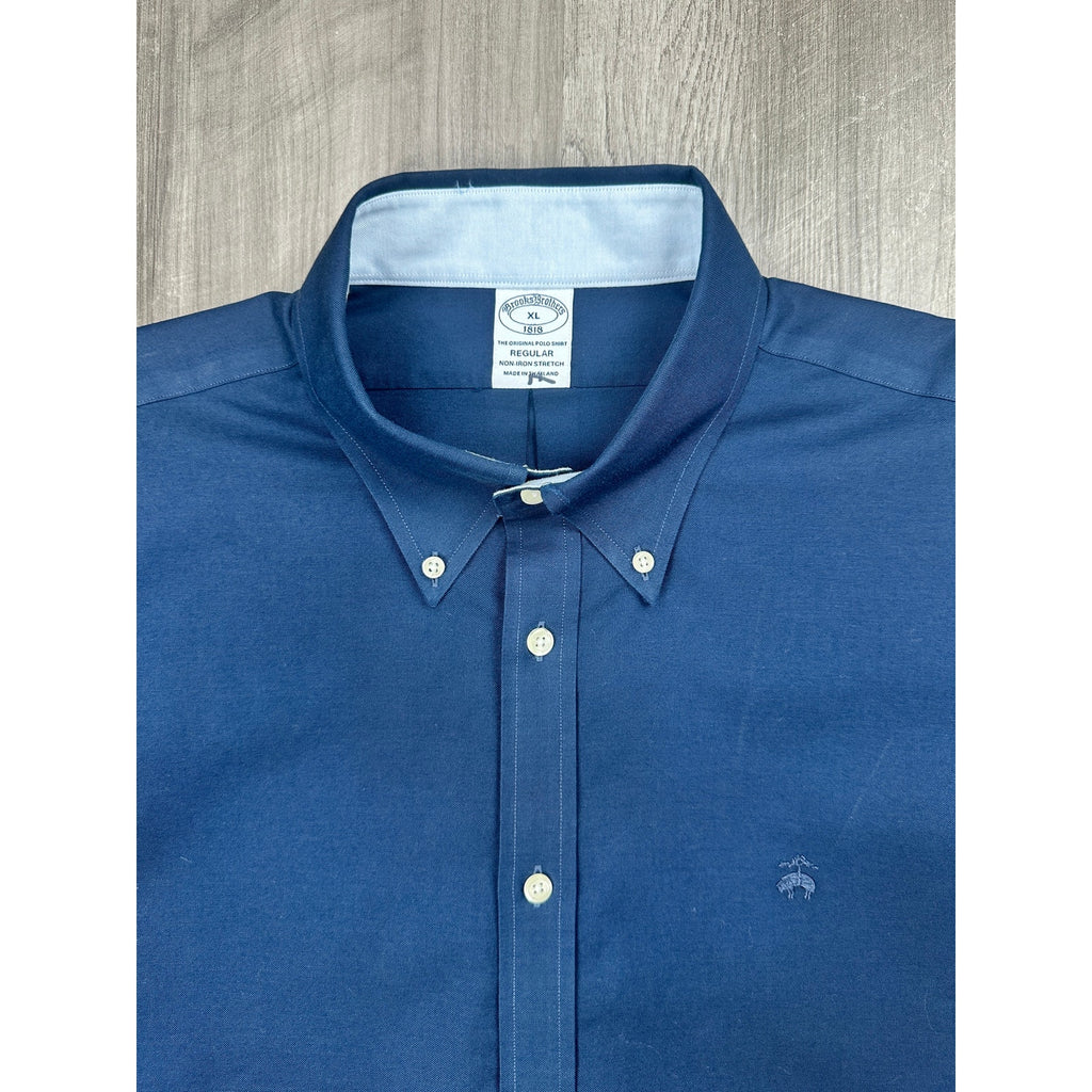Brooks Brothers Non-Iron Stretch Oxford Cotton Regular Fit Sport Shirt in Navy — Size XL // Preowned