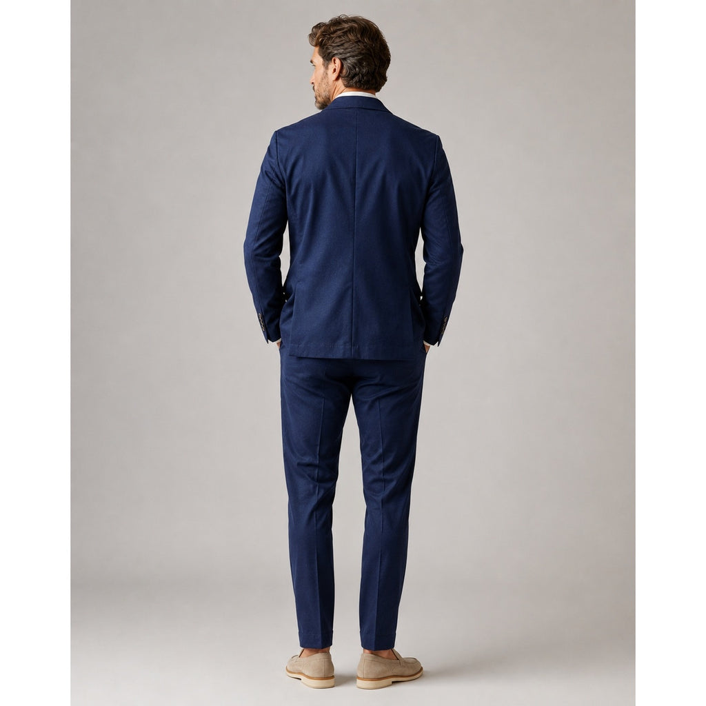 Ike Behar Unstructured Suit in Dark Navy Cotton Linen Spandex — Size Small