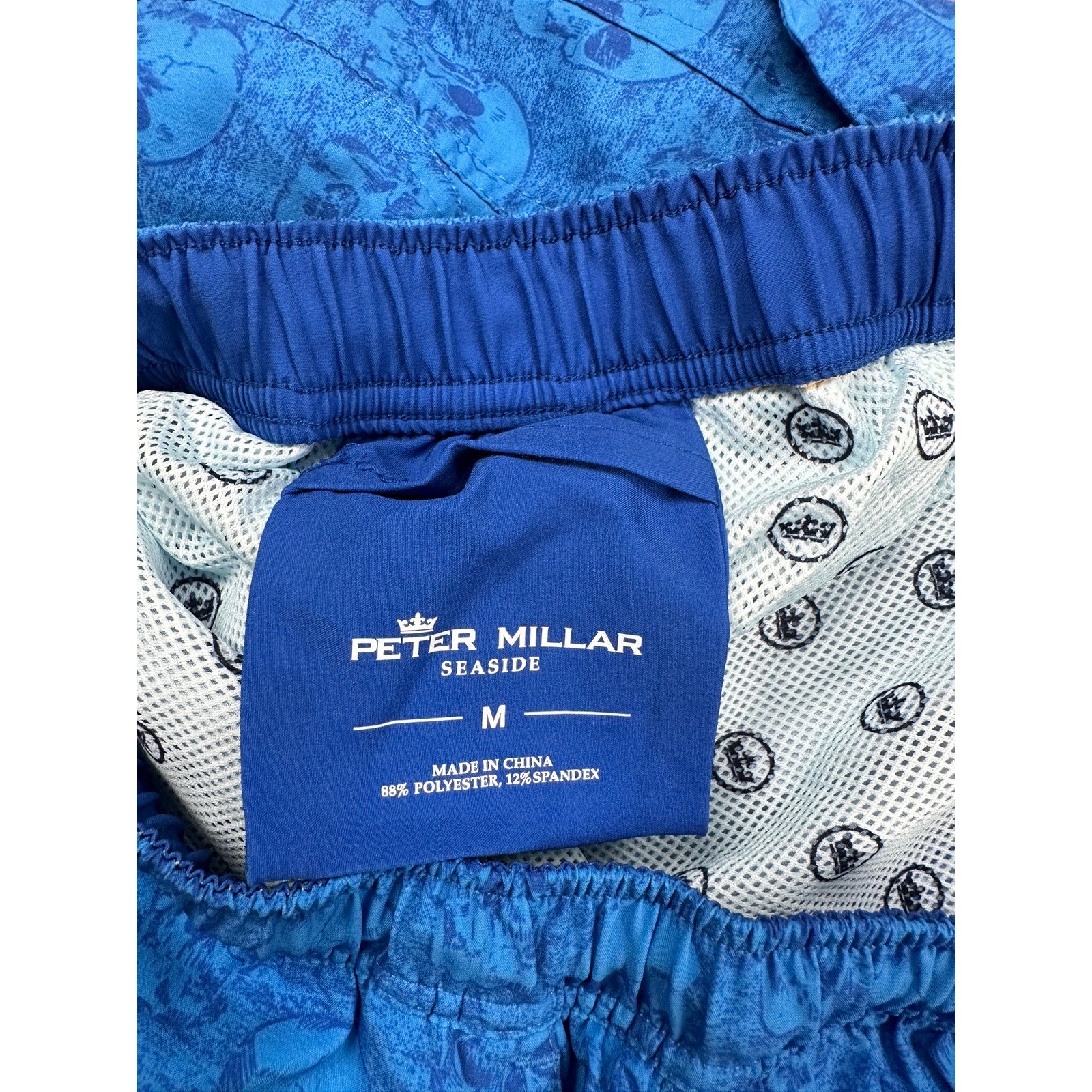 Peter Millar Seaside Skulls Print Walker Cup Swim Trunks in Blue and Navy — Size Medium // Preowned