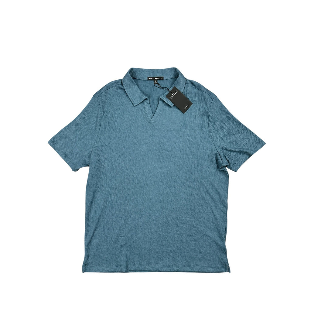 Robert Barakett Basil Road Short Sleeve Open Collar Polo in Ocean View — Size XL