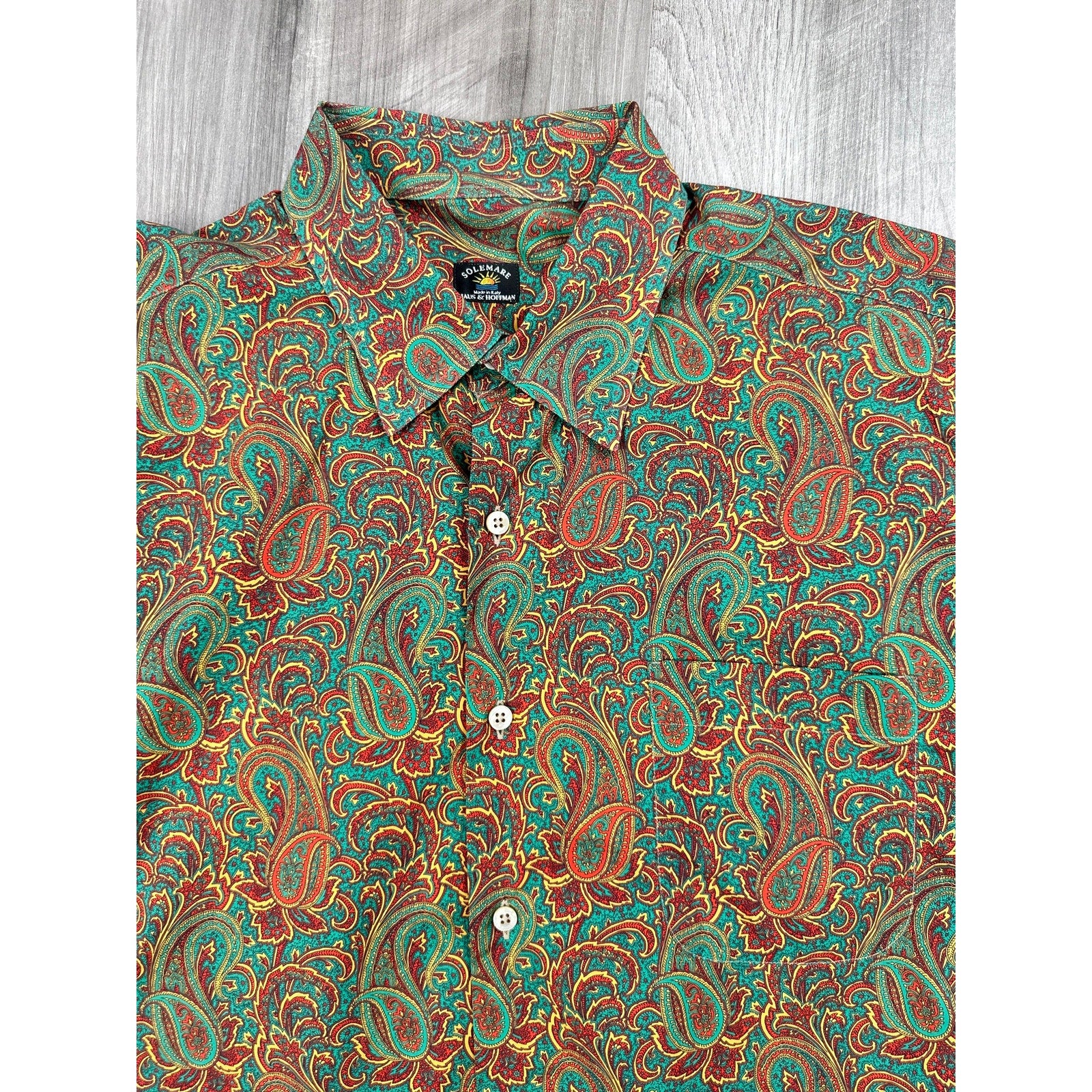 Maus & Hoffman Solemare Made in Italy Paisley Long Sleeve Button Down in Green, Red and Golden Yellow — Size XL // Preowned