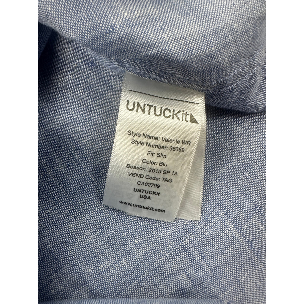UNTUCKit Valente Linen Short Sleeve Button Down in Blue — Size Medium // Preowned