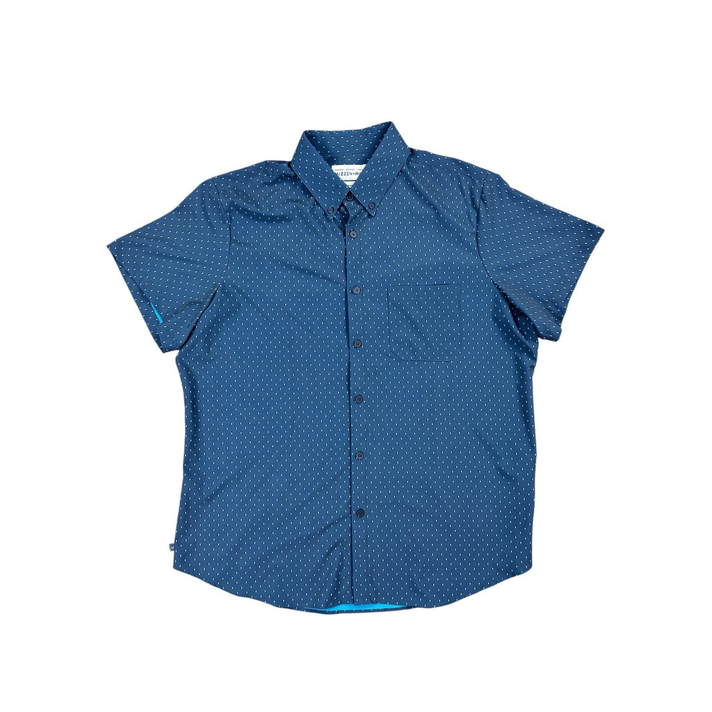 Mizzen+Main Leeward Performance Stretch Standard Fit Short Sleeve Button Down in Gray, Turquoise and Black — Size Large // Preowned