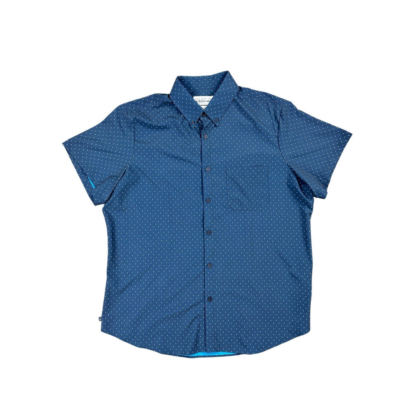 Mizzen+Main Leeward Performance Stretch Standard Fit Short Sleeve Button Down in Gray, Turquoise and Black — Size Large // Preowned