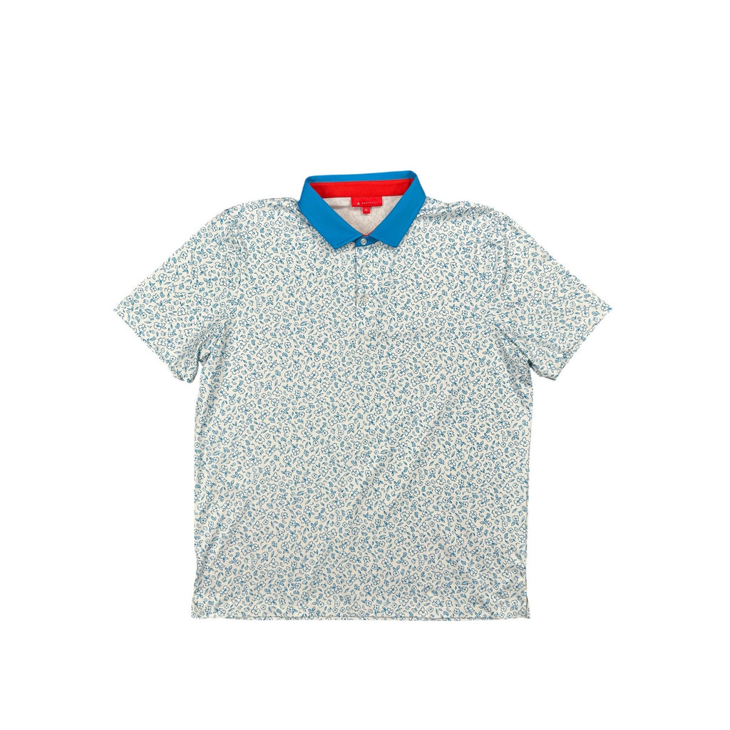 Redvanly Bendall Floral Golf Polo in Light Blue, White — Size XL // Preowned