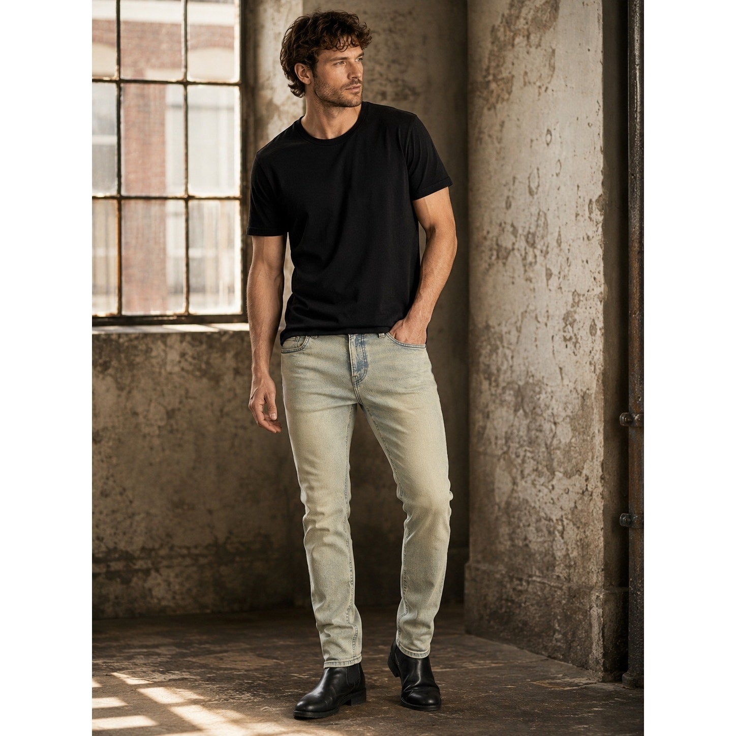 Buffalo David Bitton Ash Slim Stretch Jean in Dirty Blasted Wash — Size 32x32