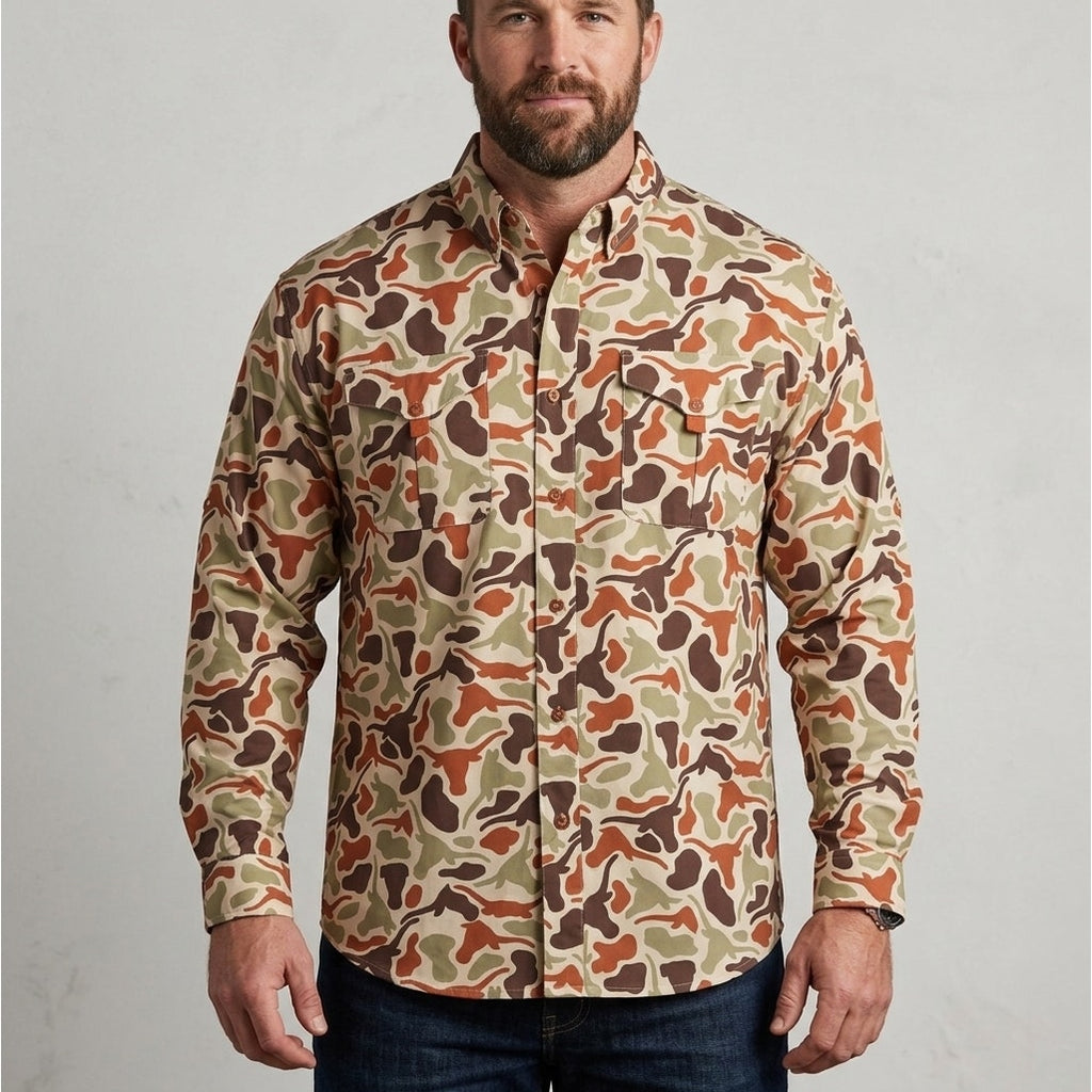 Texas Longhorns Amigo Provisions Camo Vented Long Sleeve Button Down - 2XL