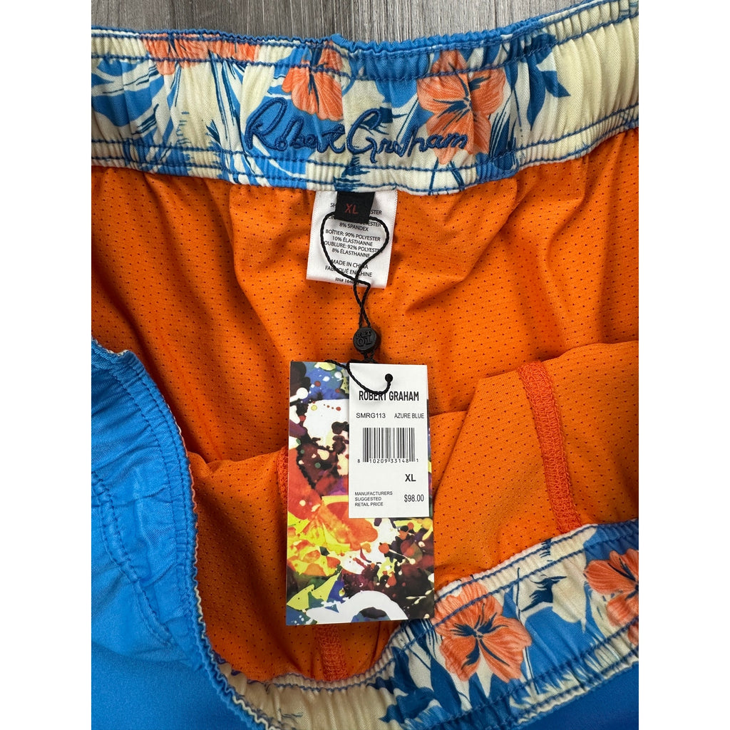 Robert Graham Tropical Hawaiian Pocket Swim Trunks Azure — Size XL