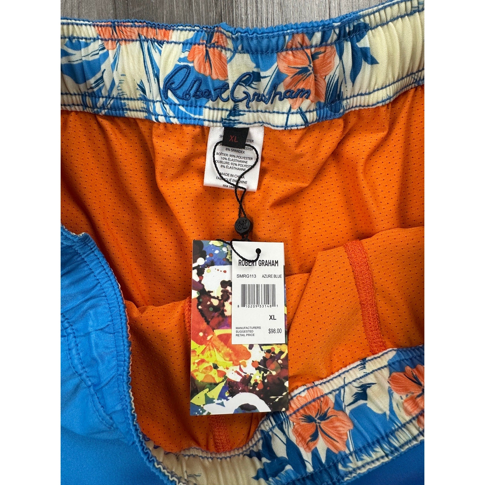 Robert Graham Tropical Hawaiian Pocket Swim Trunks Azure — Size XL