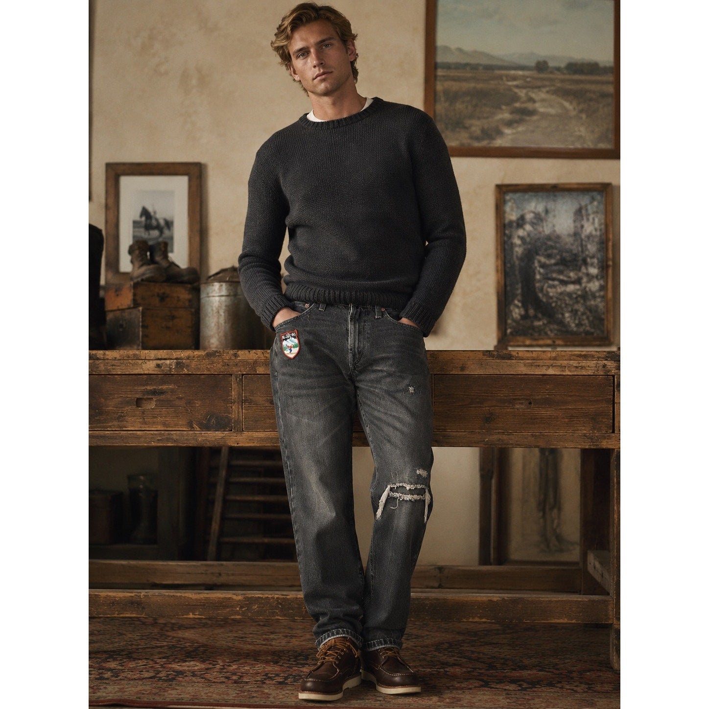 Polo Ralph Lauren The Hampton Straight Ski Club Distressed Jean in Washed Black — Size 29x32
