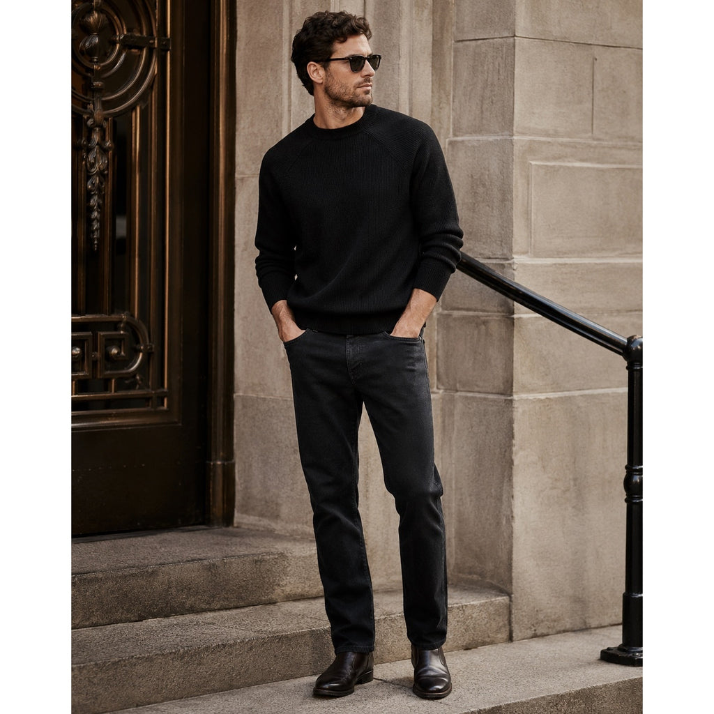 Zegna Stretch Cotton Roccia Slim Straight Jeans in Black Rinse — Size 34