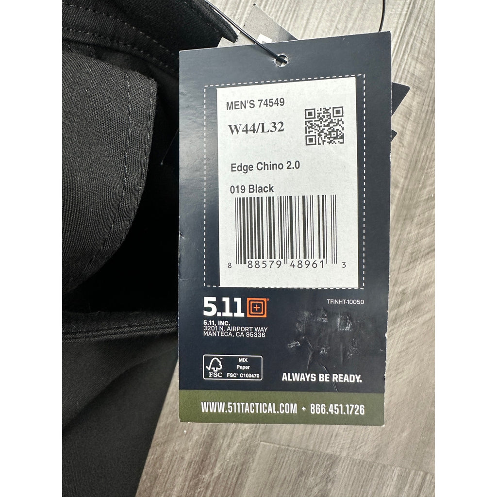 5.11 Tactical Edge 2.0 Straight Fit Chino Pants in Black — Size 44x32