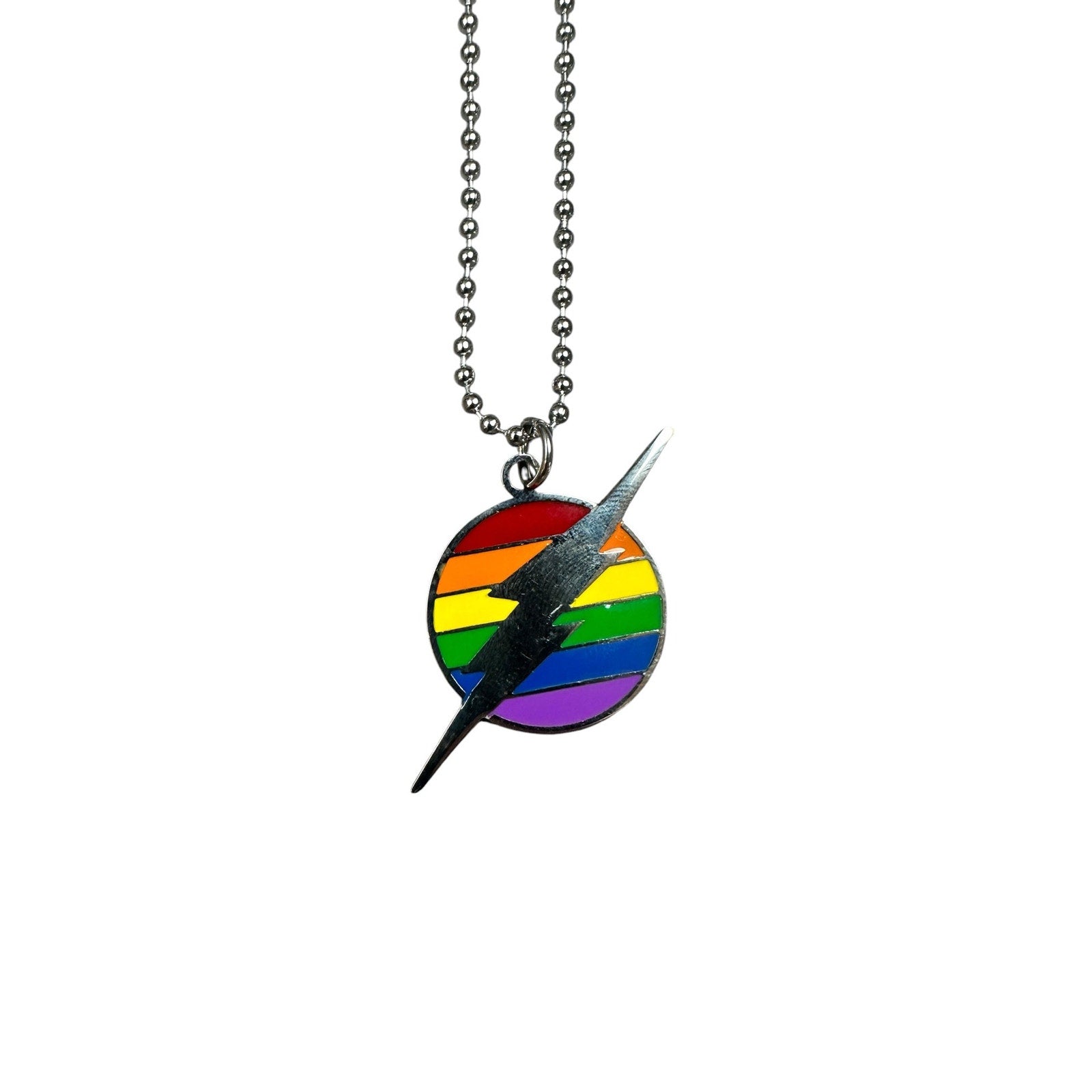 Andrew Christian Lightning Rainbow Pride Necklace in Silver — One Size