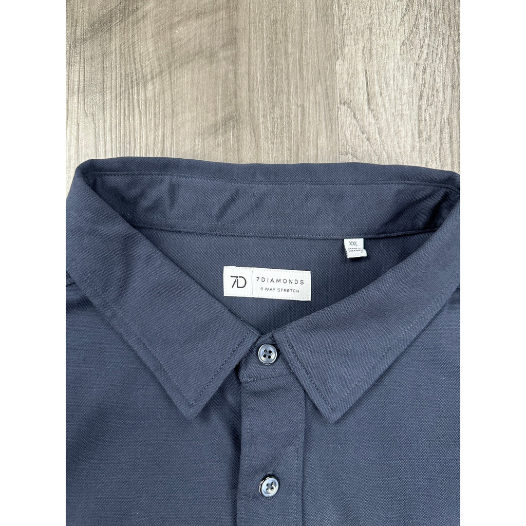 7 Diamonds 4-Way Stretch Oxford Long Sleeve Button Down in Navy — Size 2XL