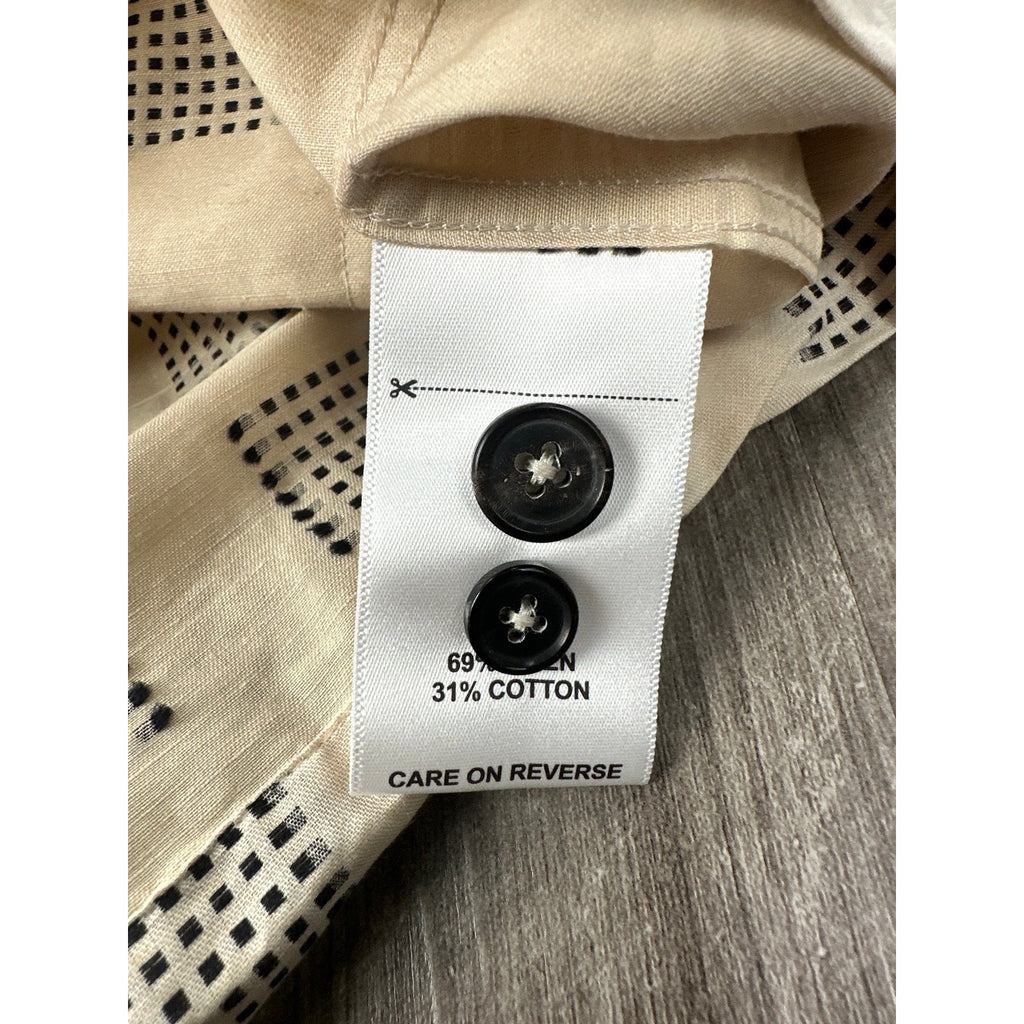 Billy Reid Short Sleeve Linen Blend Camp Shirt in Natural and Black — Size Medium // Preowned