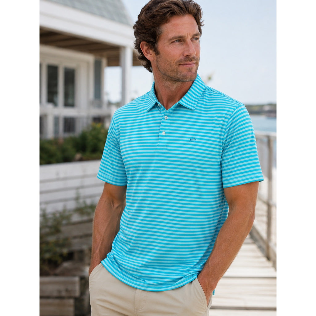 Southern Tide Driver Performance Stretch Striped Polo in Sea Blue — Size 2XL // Preowned
