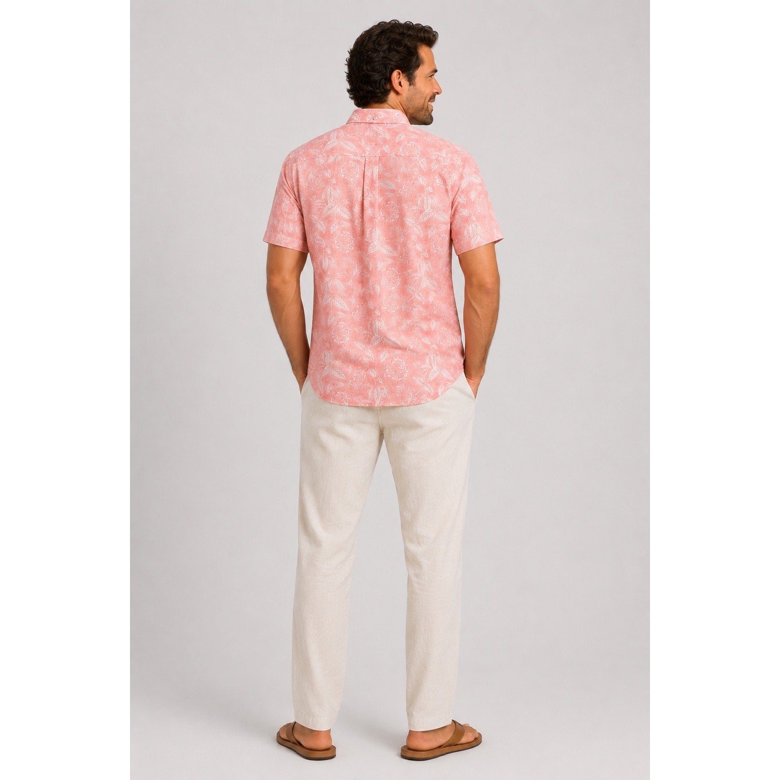 Tommy Bahama San Lucio Stretch Island Zone Short Sleeve Button Down in Coral White — Size XS