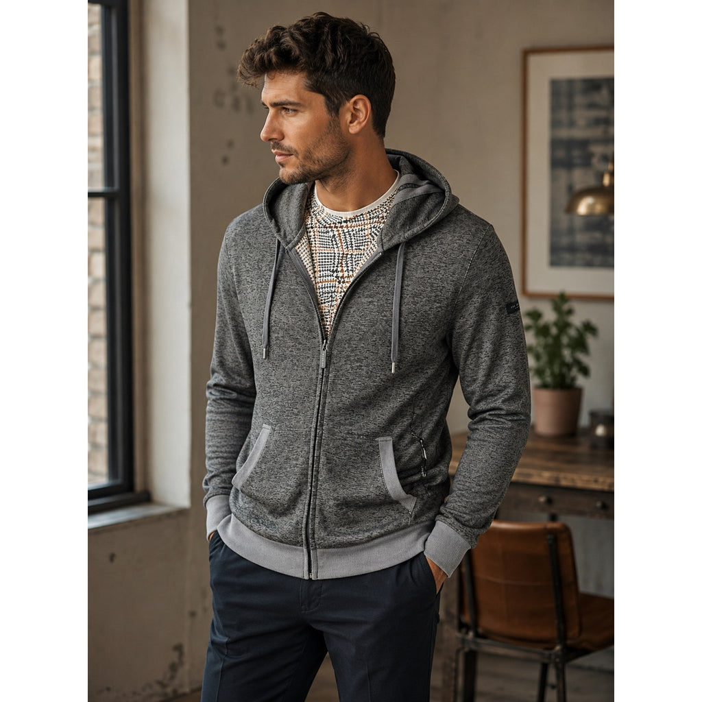 Ted Baker Hacci Single Jersey Full Zip Hoodie in Tornado Heather — Size XL