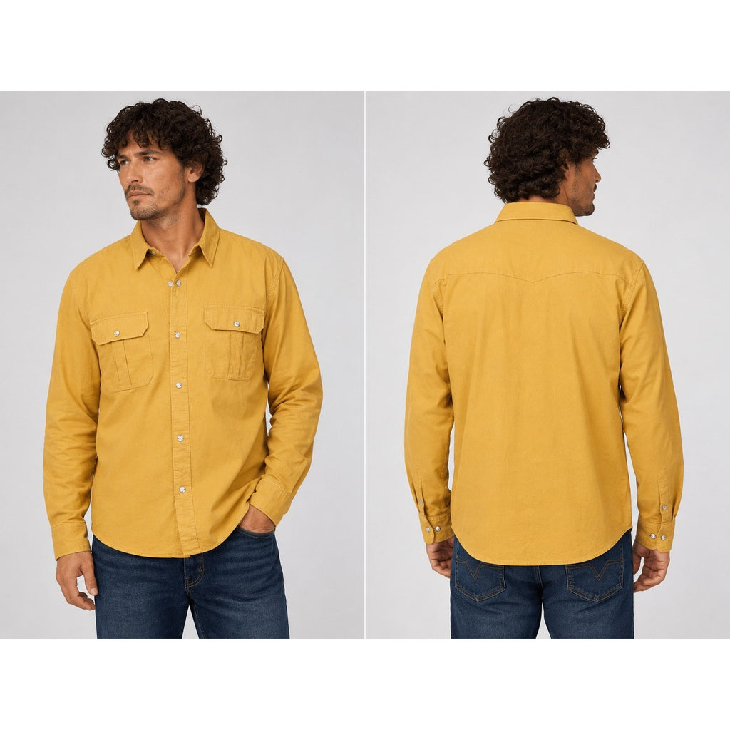 Seager Chief Long Sleeve Western Overshirt in Washed Amber Gold — Size Large