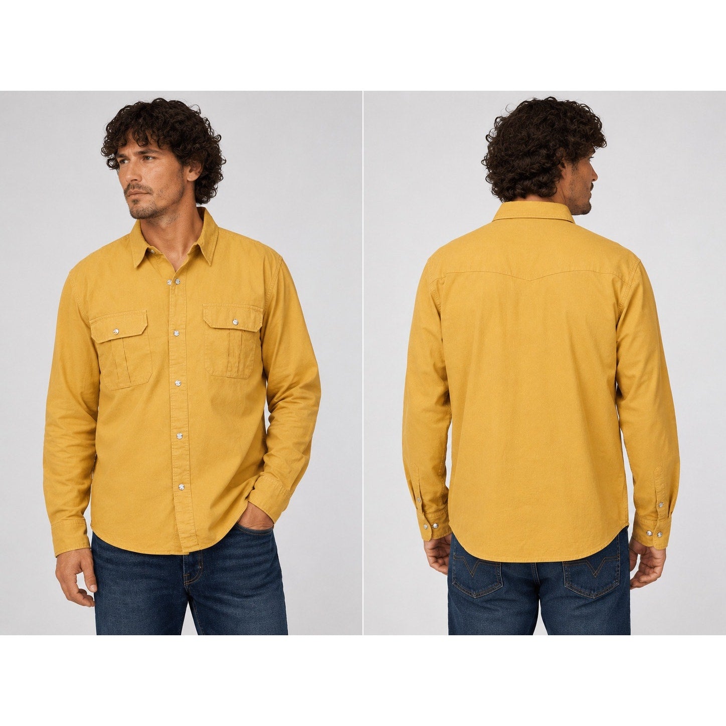 Seager Chief Long Sleeve Western Overshirt in Washed Amber Gold — Size Large