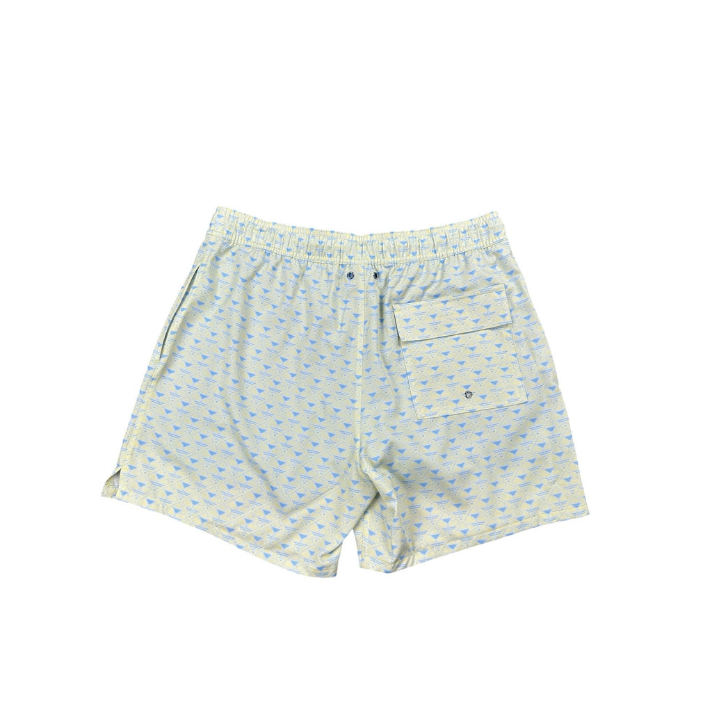 Robert Graham Martini Tower Swim Trunks in Yellow Light Blue and White — Size Medium
