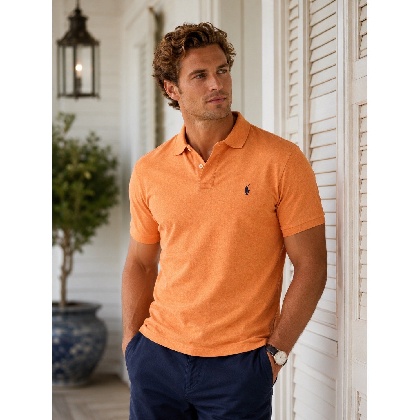 Polo Ralph Lauren Classic Fit Mesh Knit Polo in Bright Orange — Size Medium // Preowned