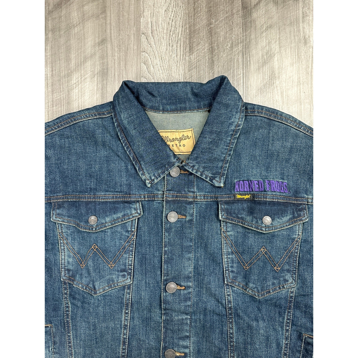 Wrangler Retro TCU Horned Frogs Unlined Stretch Denim Jacket — Size 2XL