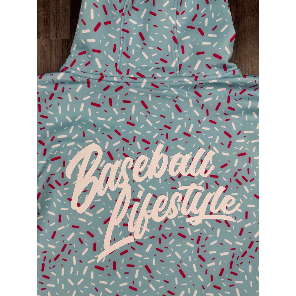 Baseball Lifestyle 101 Ice Cream Pullover Hoodie in Cotton Candy Blue — Size 2XL